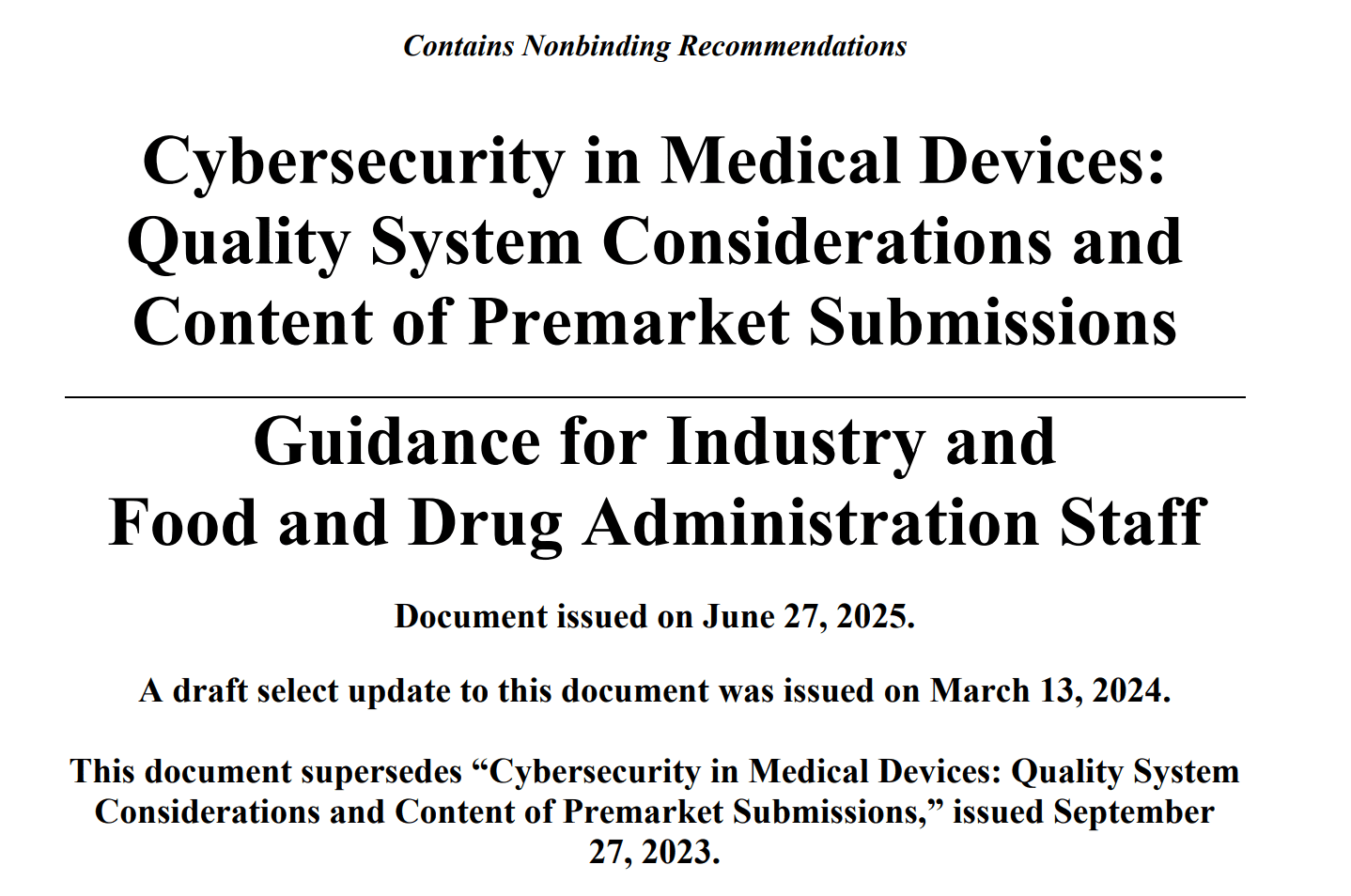 fda cybersecurity guidance